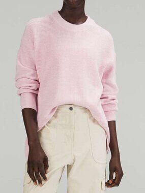 Lululemon Merino Wool-Blend Ribbed Crewneck Sweater Heathered Pink Peony 14